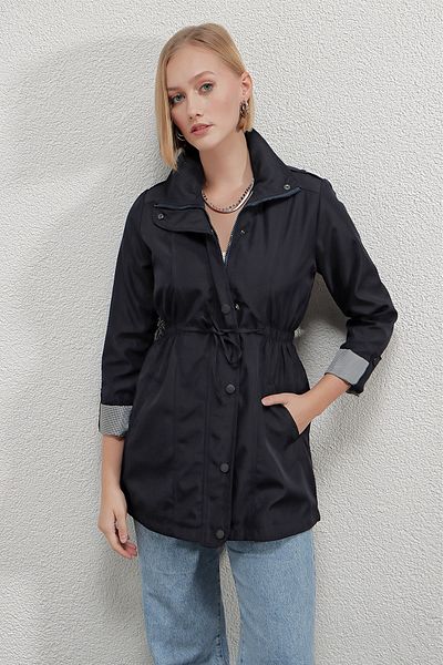 hazelin Women's Black Pocket Detailed, Gathered Waist, Lined Trench Coat Hzl22w-bd156691