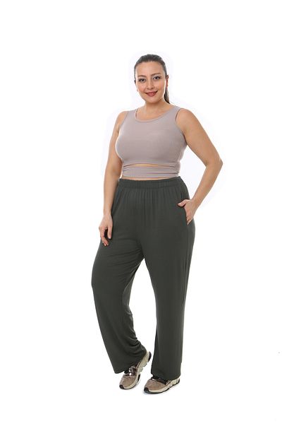 XL Modam Women's Large Size Viscose Spring and Summer Khaki Pants