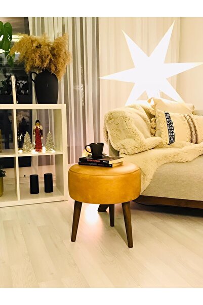 WEBPANYA Gürgen Ahşap Ayak Rahat Temizlenebilir Lüx Suni Deri Kumaş Pofidik Puf