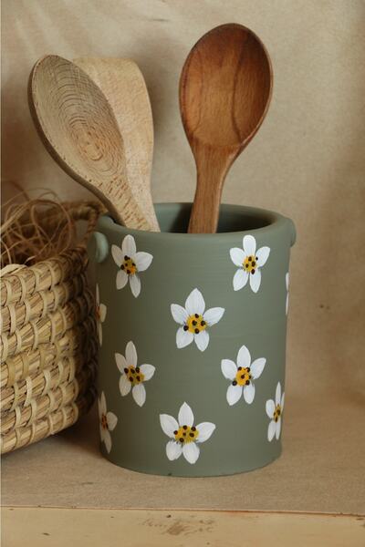 Hoyatap El Yapımı Ve El Boyama Top Kulplu Dekoratif Vazo - Dekoratif Kaşıklık