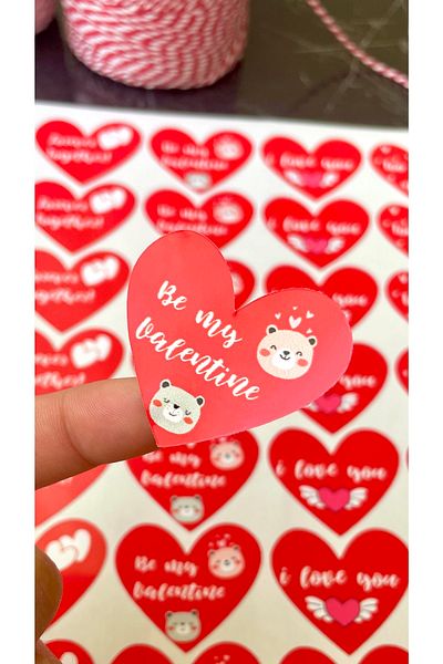 Hayal.kirtasiyesi Valentine's Day Series 45 Pieces 4 Cm Heart Sticker Adhesive Label