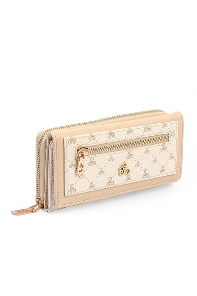 Ysmn Multi-Compartment Women's Wallet & Card Holder with Plenty of Eyelets and Zipper Beige Yc100002slg