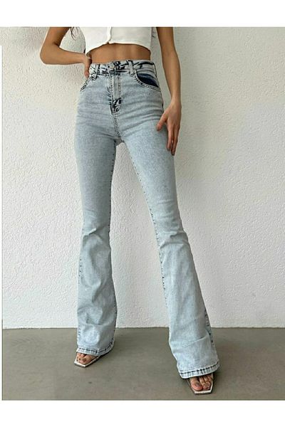 Livik Blugi evazați cu zăpadă deschisă spaniolă înaltă Pantaloni din denim cu talie înaltă