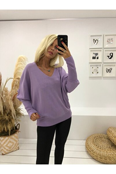 Ece V-подібний виріз, капюшон, рукави-крила, кашемір, ліловий