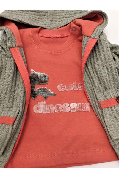 Mc elci Mc Baby Boy 3-Piece Set - 100% Cotton, Seasonal Hooded, Jacket, Embroidered Body, Button Detailed Trousers