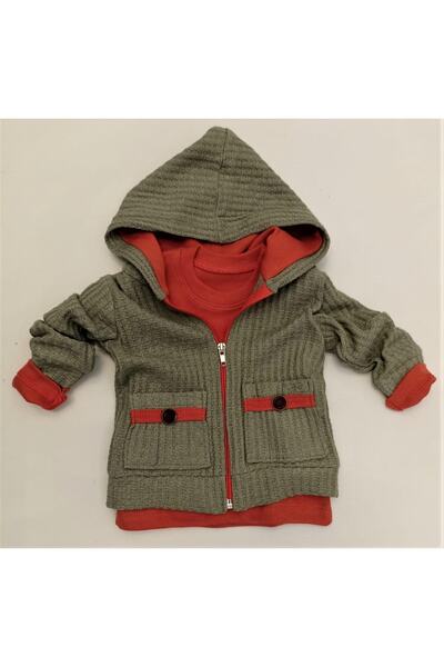 Mc elci Mc Baby Boy 3-Piece Set - 100% Cotton, Seasonal Hooded, Jacket, Embroidered Body, Button Detailed Trousers