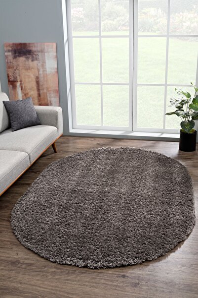 Eryün Halı Düz Antrasit-koyu Gri Post- Peluş Shaggy Modern Dokuma Halısı ( Oval Modeli)