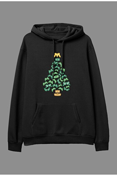 YQYQ Oversize Pine Game Console Game Tree Design de Anul Nou Imprimat Hanorac...