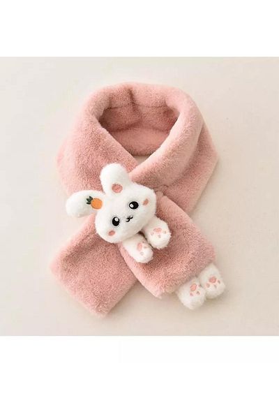 QUEEN AKSESUAR New Fashion Cute Toy Rabbit 1-15 Years Old Children Furry Plush Cashmere Scarf Neck Collar Dark Powder Pink