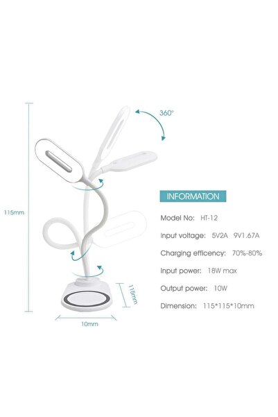 Lisa Butik Hızlı Kablosuz Şarj Stant Ve Led Masa Lambası Taşınabilir 360 Derece Esnek Dokunma Wiereles Charger