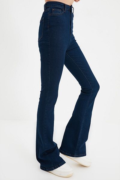 DRC trend Jenix Women's Dark Blue Flared Leg Jeans High Waist Power Lycra Flare Pants
