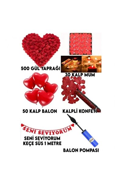 Hayaller Dükkanı Evlilik Teklifi 500 Gül Yaprağı+ 30 Kalp Mum+ 50 Balon+ 1 Ko...
