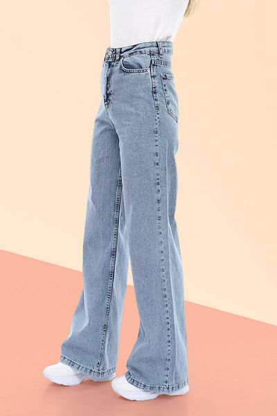 MAKRAS EXCLUSIVE Julia 90's Blue Lycra - Blugi Palazzo largi cu talie super înaltă