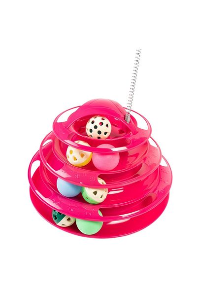Glipet Tower Of Tracks 4 Layers 7 Balls And Furry Round Cat Toy 24 X 13 Cm Fuchsia