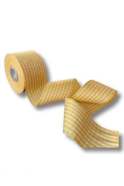 FANTASTIC KURDELE 50650 Yellow Plaid Ribbon 5 Cm