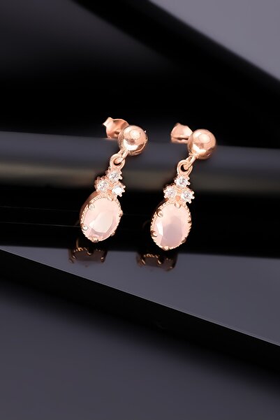 Miavi Silver 925 Ayar Gümüş Gül Kuvars Taşlı Küpe