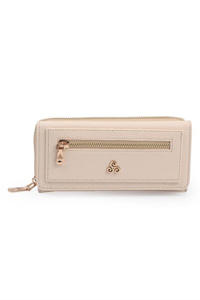Ysmn Γυναικείο πορτοφόλι & θήκη για κάρτες με πολλά διαμερίσματα και πολλά μάτια με φερμουάρ Μπεζ Yc100002srl