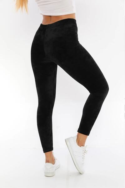 Swana طماق مخملية سوداء عالية الخصر للنساء