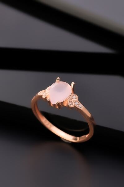 Miavi Silver 925 Ayar Gümüş Gül Kuvars Damla Taşlı Yüzük