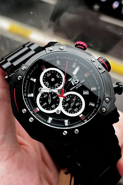 T5 Saat 3 Atm Waterproof Men's Wristwatch - Black Steel Cord and Bracelet Wlg78