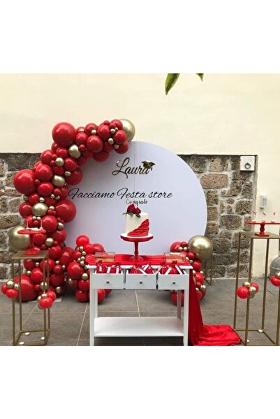 MERİ PARTİ 60 Adet Balon Ve Balon Zinciri Krmızı Balon Gold Krom Balon Konsep...