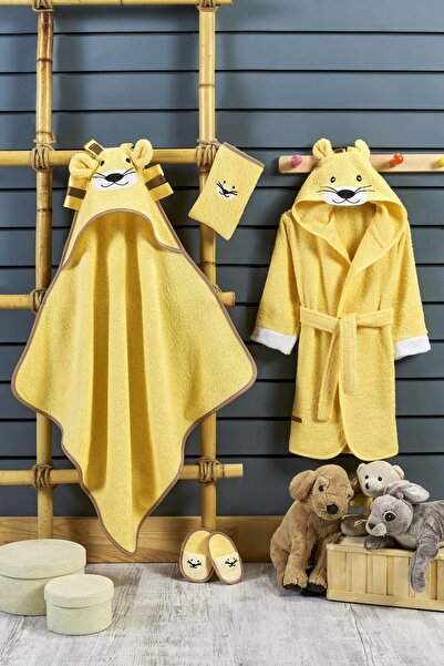 ÇARŞAF DÜNYASI طقم روب حمام للأطفال (4 قطع) روب حمام قطني للأطفال هدية رائعة ...