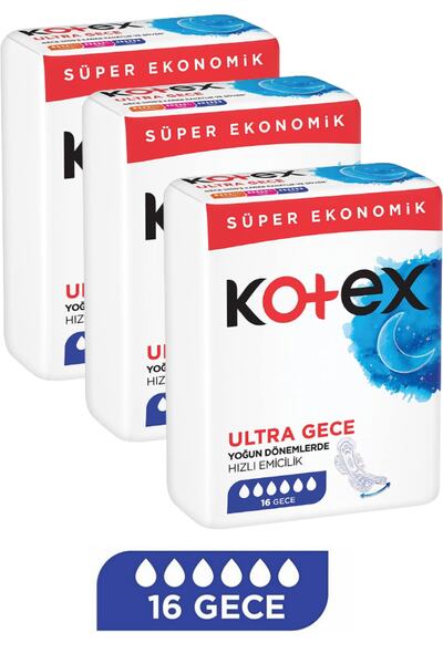Kotex Ped Ultra Gece Quadro Süper Eko 16'lı 3 Adet