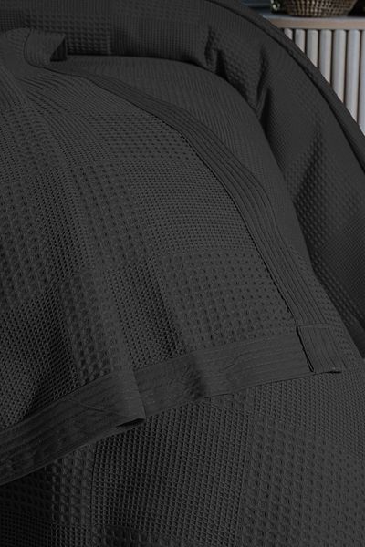 Mulberry Waflle Patterned Pique, Waflle Blanket, 100% Cotton, Thick Thread, Soft, Double 220*240-black