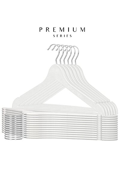 FULLTREND 12 Adet Beyaz Ahşap Desenli Özel Seri Plastik Askı Kıyafet Elbise G...