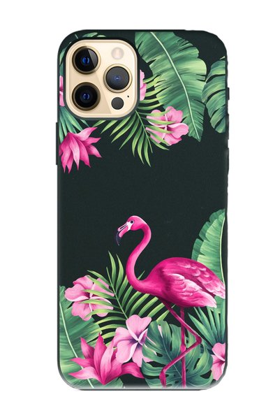 Spoyi iPhone 14 Pro Max Tropical Flamingo Design Black Launch Phone Case