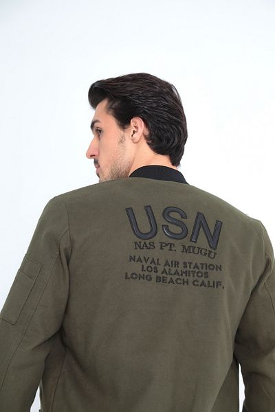 Sporting Men's Green Embroidery Detail Stamp Pilot Bomber Jacket