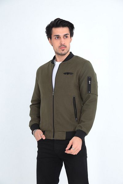 Sporting Men's Green Embroidery Detail Stamp Pilot Bomber Jacket