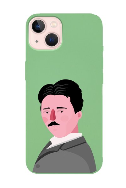 Spoyi حافظة هاتف آيفون 14 بتصميم نيكولا تيسلا باللون الأخضر متوافقة