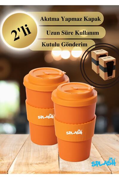 SPLASH Turuncu 350 ml 2'li Termos Mug Akıtmaz Kapak Çay Kahve Bardağı Özel Ku...