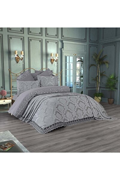 Çeyiz Bahçesi Çeyizlik Sarmaşık Gri 9 Parça Gelin Seti %100 Pamuklu Nevresim ...