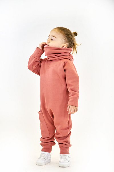 Catz Kids Dusty Rose 3 Thread Raised Combed Cotton Back Zipper Jumpsuit + Neck Collar