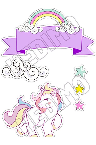 hedimo Mor Unicorn Set Yenilebilir Kağıt Baskısı