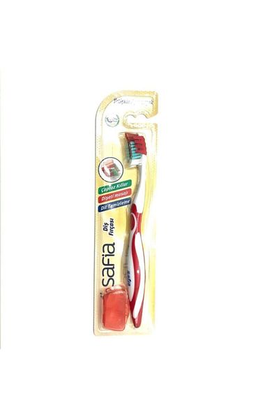 Safia Adult Soft Single Toothbrush Red White Color
