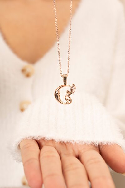 Eva Jewelry Aydaki Melek 14 K Rose Gold Kaplama Kadın Kolye