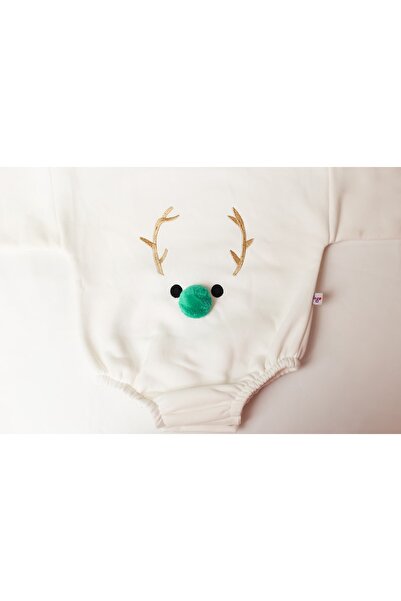 Alingo Baby Unisex Green Pompom Ecru Sweatshirt Romper