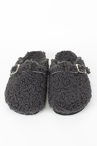 TERLİKSABO Gri Teddy Mantar Terlik