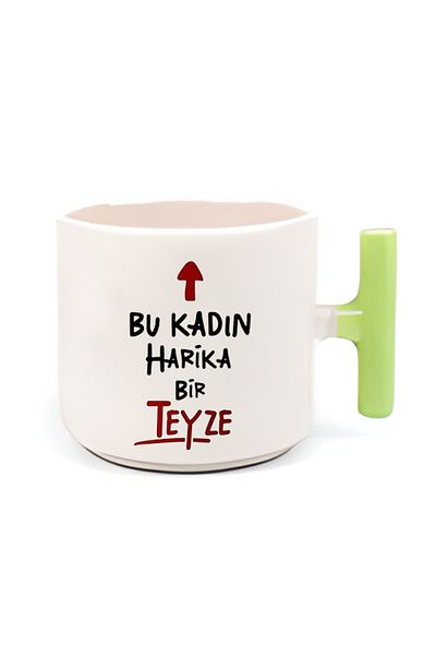 GünayStore Double Turkish Coffee Cup & Espresso Auntie Meaningful green Handle T Handle 200 Ml