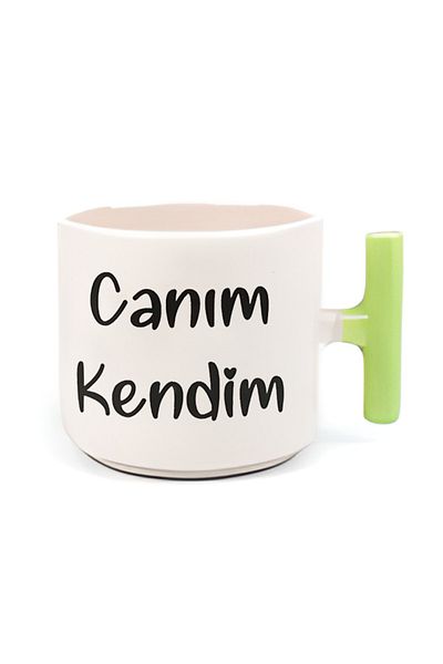 GünayStore Double Turkish Coffee Cup & Espresso Canım Kendim T Green Handle T Handle 200 Ml