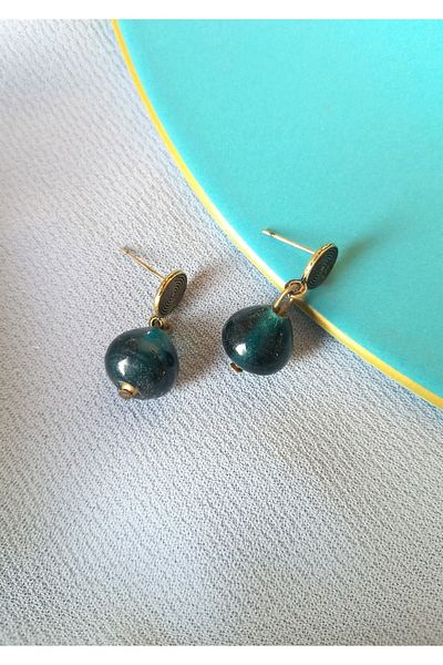 dela otantik Dark Green Color Authentic Ethnic Antique Women's Earrings with Glass StonesHandmade Bijouterie JewelryEarrings Jewelry