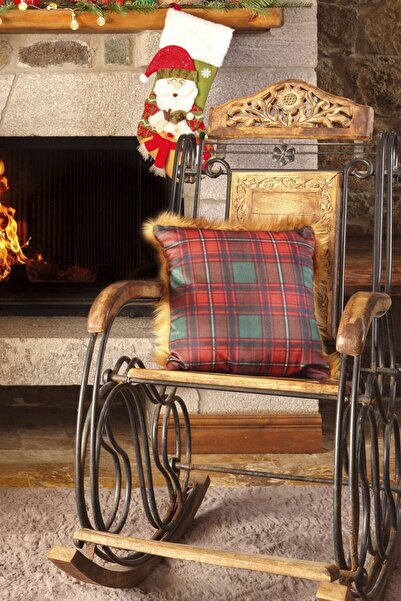 Karaca Home Kırmızı-siyah Ekose Tüylü Kırlent 45 Cm X 45 Cm