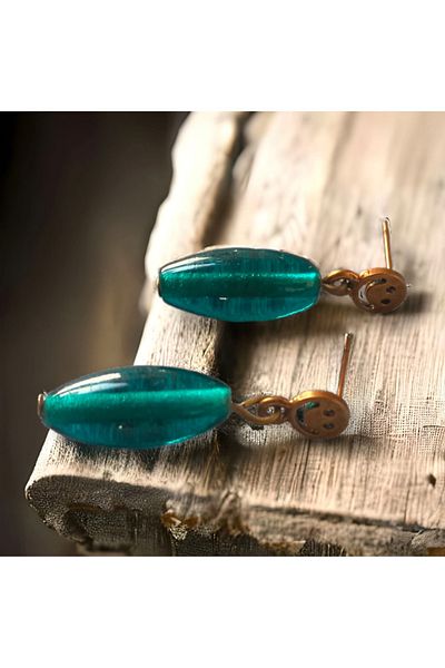 dela otantik Authentic Ethnic Bohemian Women's Earrings with Green Glass StoneHandmade Bijouterie JewelryGiftEarrings Jewelry