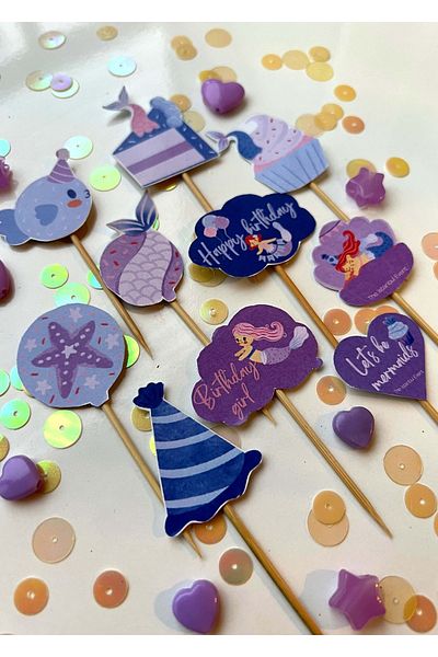 The Istanbul Event 10-Piece Little Lilac Girl's Mermaid Concept Cupcake Topper - Birthday Speech Bubble Sticks