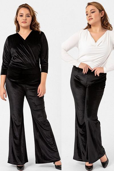 Laranor Black Plus Size Half Spanish Velvet Trousers