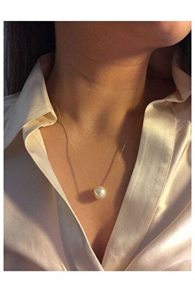 bueistanbul Women's Gold Chain Big Pearl Necklace