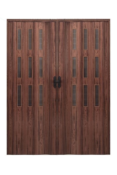 ERİKMANN Akordiyon Kapı 410 X 230 Cm Ceviz Camlı Çift Açılım Katlanır Kapı